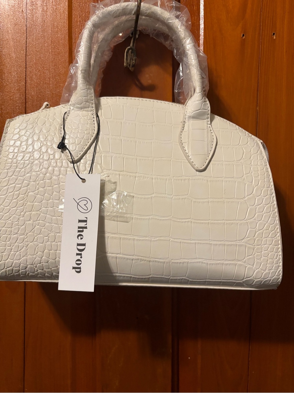 The Drop White Croc-Embossed Structured Satchel